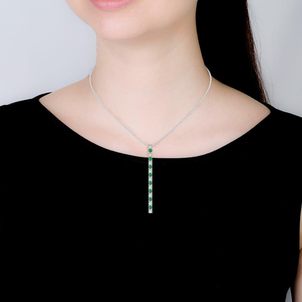 Eternity Emerald and White Sapphire Platinum Plated Silver Line Drop Pendant Necklace #2