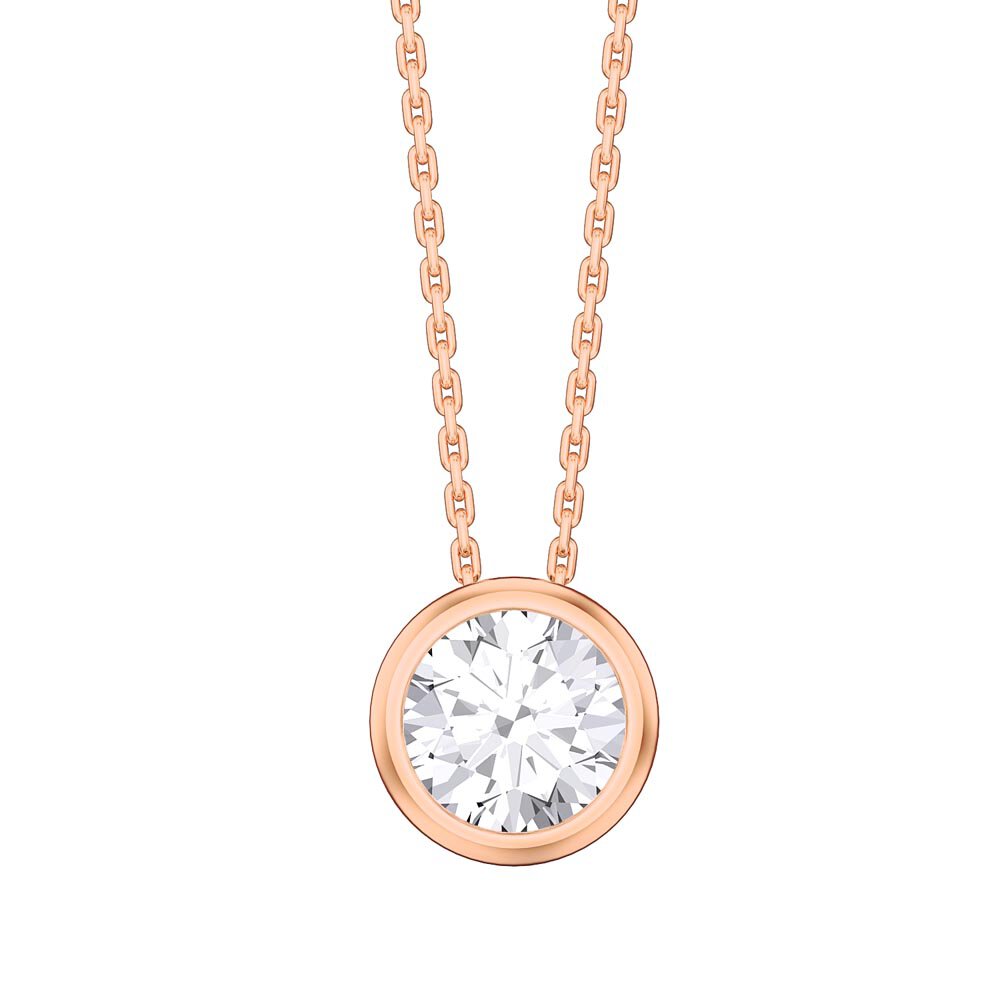 Infinity 1.0ct White Sapphire Solitaire 9ct Rose Gold Bezel Pendant