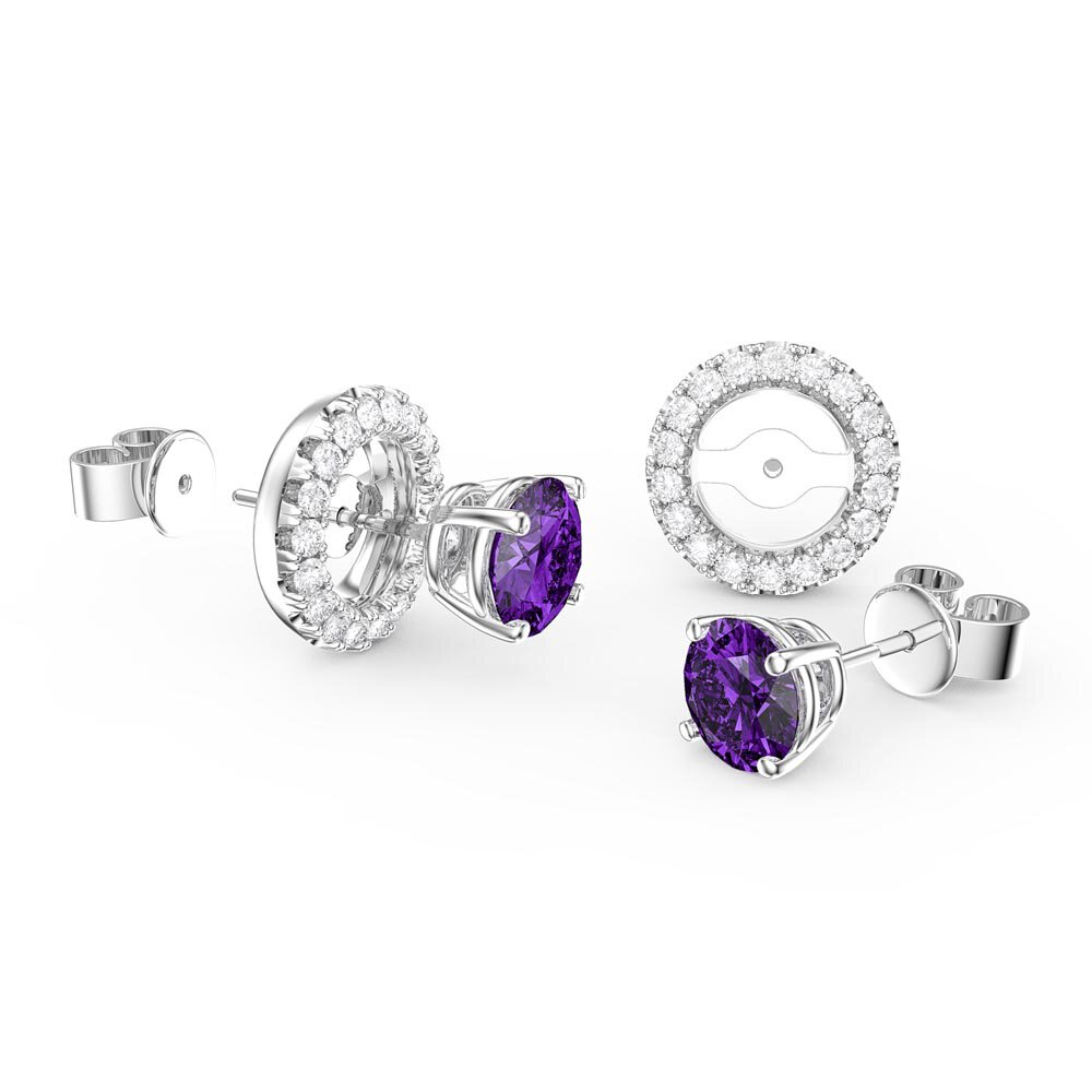 Fusion 1ct Amethyst 9ct White Gold Stud Earrings Halo Jacket Set