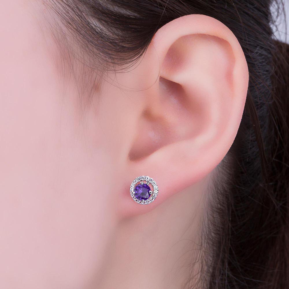 Fusion 1ct Amethyst 9ct White Gold Stud Earrings Halo Jacket Set #5
