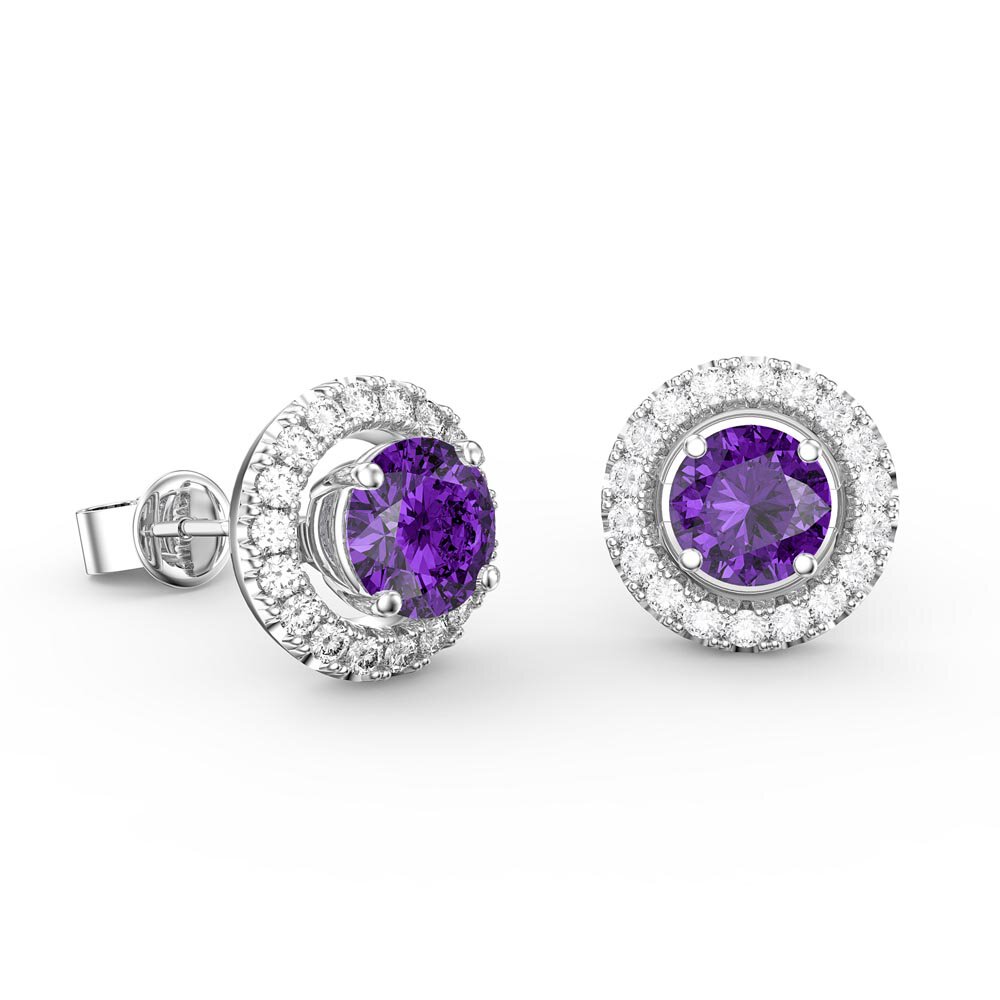 Fusion 1ct Amethyst 9ct White Gold Stud Earrings Halo Jacket Set #2