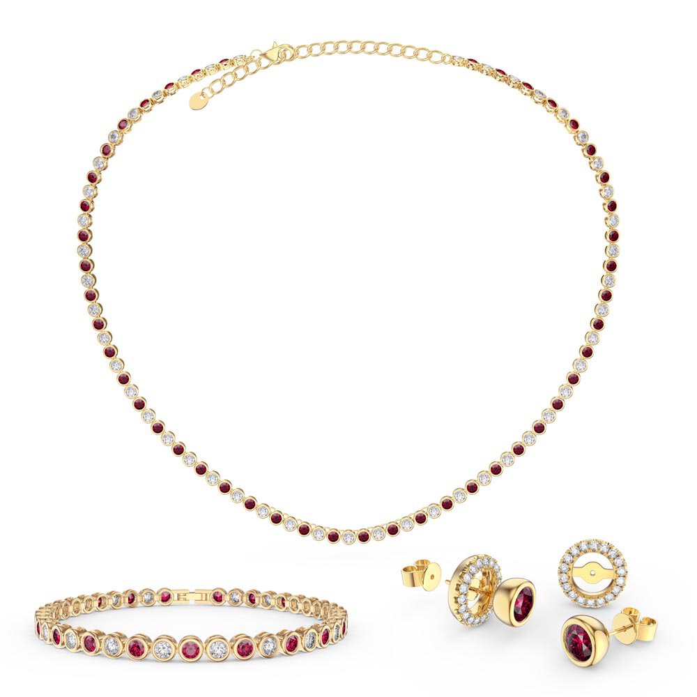 Infinity Ruby and Moissanite 18ct Gold Vermeil Jewellery Set