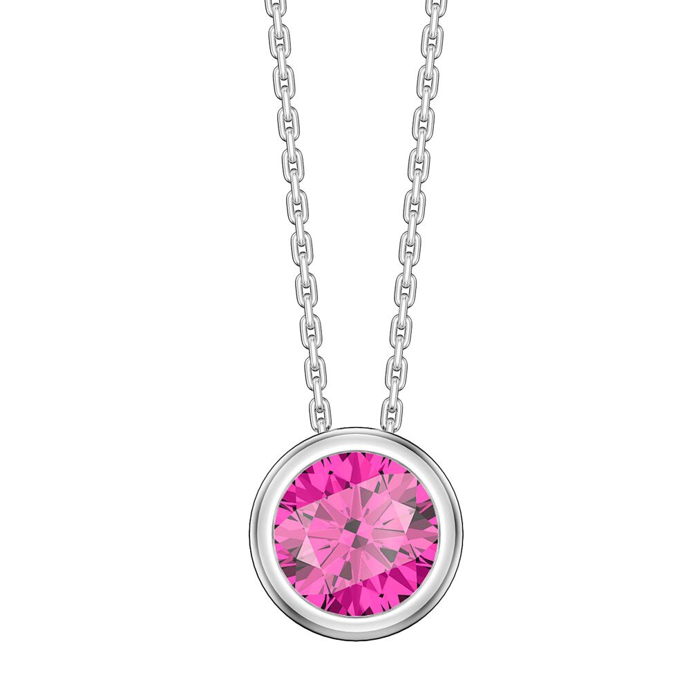 Infinity 1.0ct Pink Sapphire Solitaire Platinum plated Silver Bezel Pendant