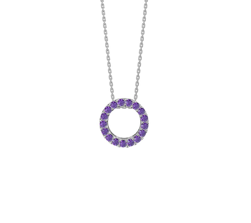 Infinity Amethyst Solitaire and Halo Platinum plated Silver Pendant Set #2