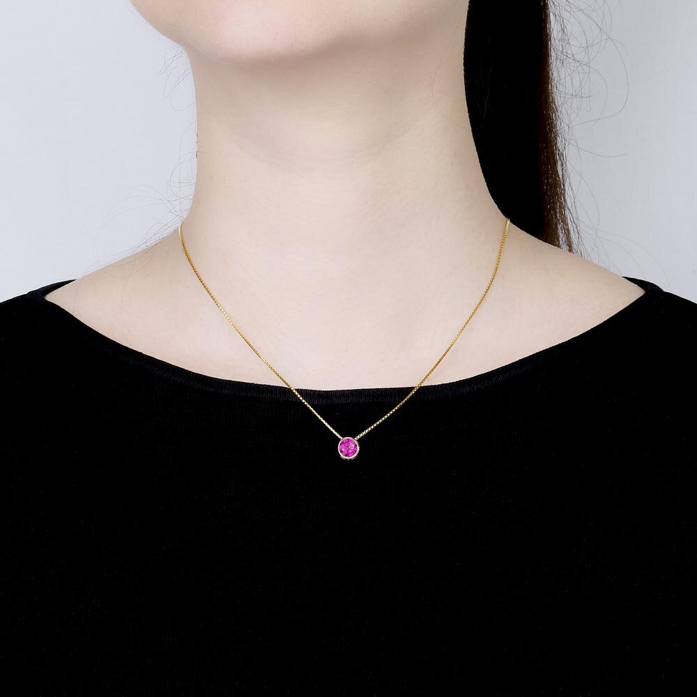 Infinity 1.0ct Pink Sapphire Solitaire 18ct Gold Vermeil Bezel Pendant #2