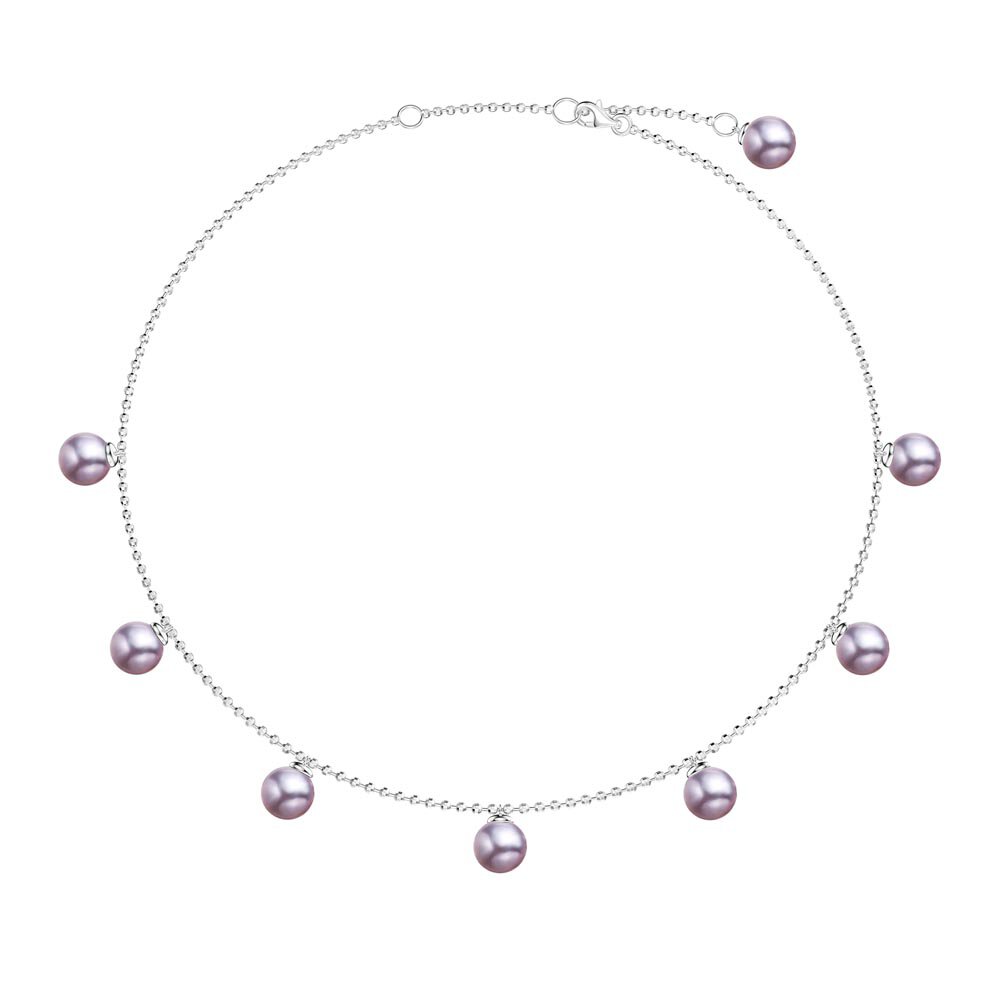 Venus Round Lilac Pearl Platinum plated Silver Drop Choker Necklace