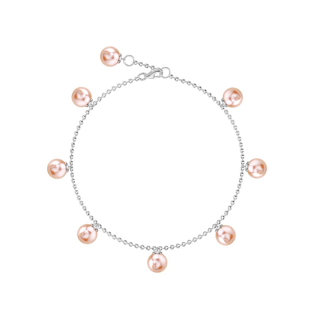 Venus Round Pink Pearl Platinum plated Silver Drop Anklet