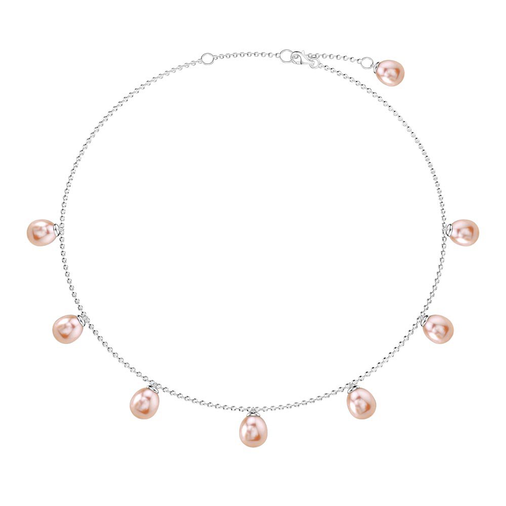 Venus Pink Pearl Platinum plated Silver Drop Choker Necklace | Jian London