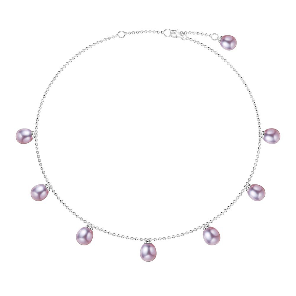 Venus Lilac Pearl Platinum plated Silver Drop Choker Necklace
