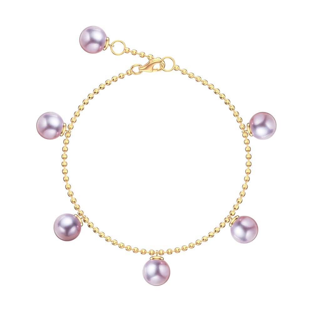 Venus Round Lilac Pearl 18ct Gold Vermeil Drop Bracelet #1