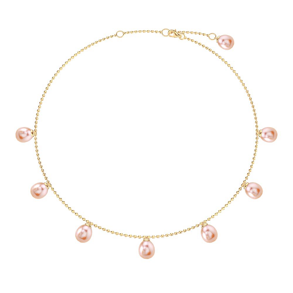 Venus Pink Pearl 18ct Gold Vermeil Drop Choker Necklace