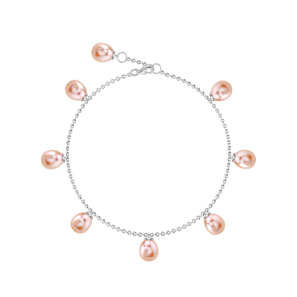 Venus Pink Pearl Platinum plated Silver Drop Anklet