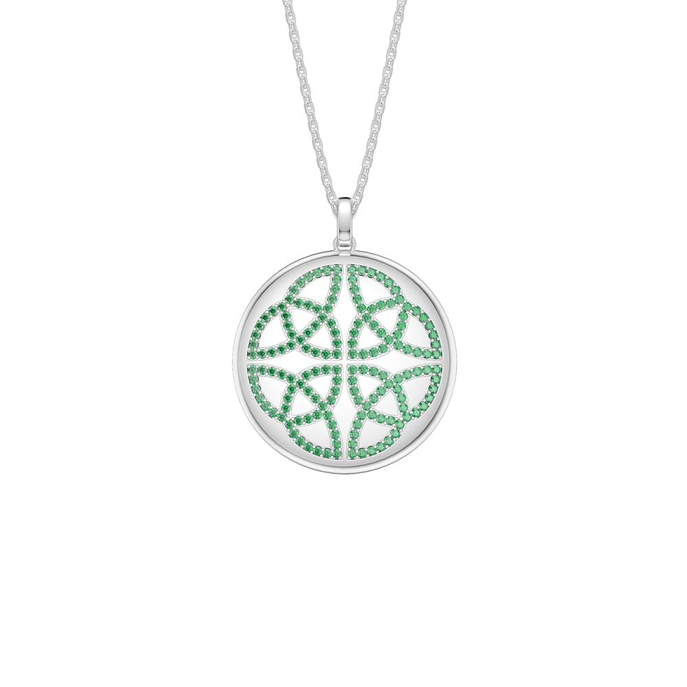 Charmisma Emerald Celtic Knot Platinum plated Silver Large Round Locket