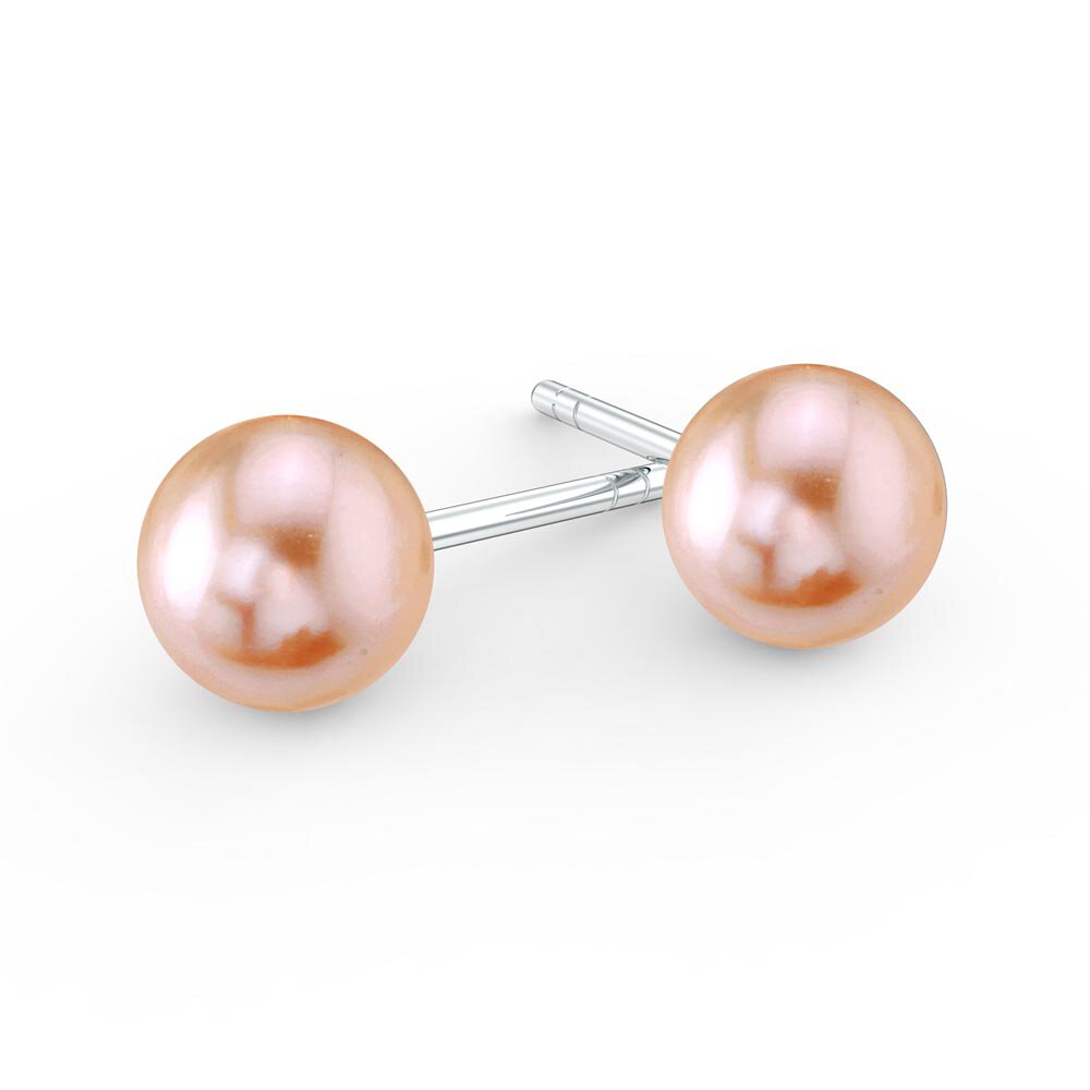Venus Pink Pearl Platinum Plated Silver Stud Earrings 7.0 to 7.5mm