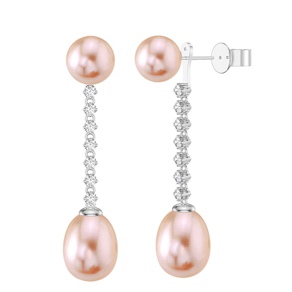Fusion Pink Pearl Platinum Plated Silver Stud and Drop Earrings Set