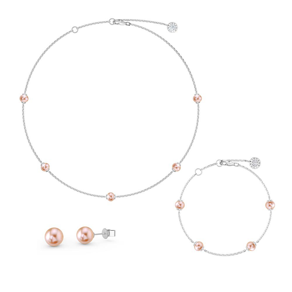 Pink Pearl By the Yard Platinum plated Silver Jewellery Set