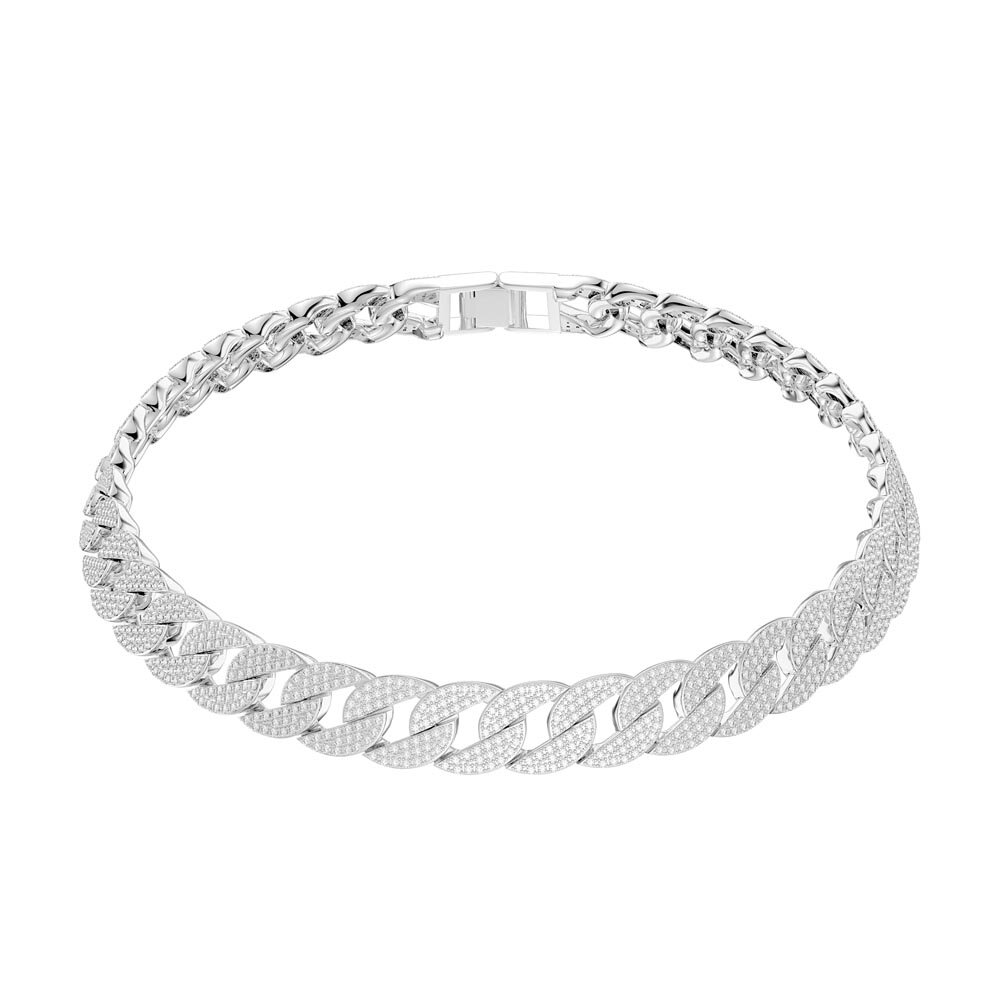 Infinity White Sapphire Platinum plated Silver Pave Link Choker Necklace