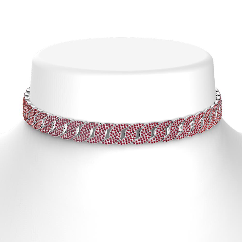 Infinity Ruby Platinum plated Silver Pave Link Choker Necklace #2