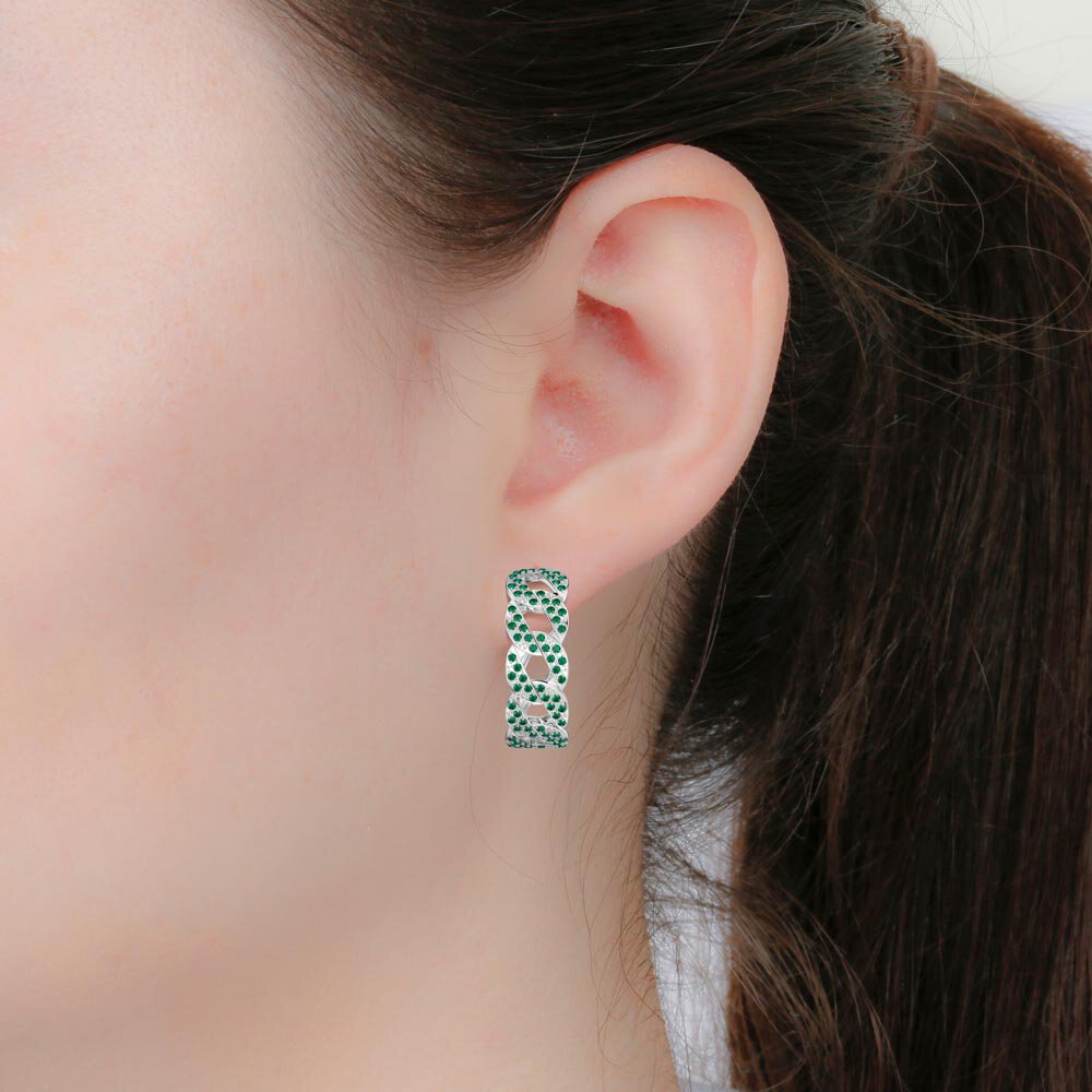 Infinity Emerald Platinum plated Silver Pave Link Hoop Earrings #2