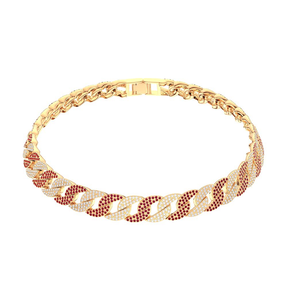 Infinity Ruby and White Sapphire 18ct Gold Vermeil Pave Link Choker Necklace