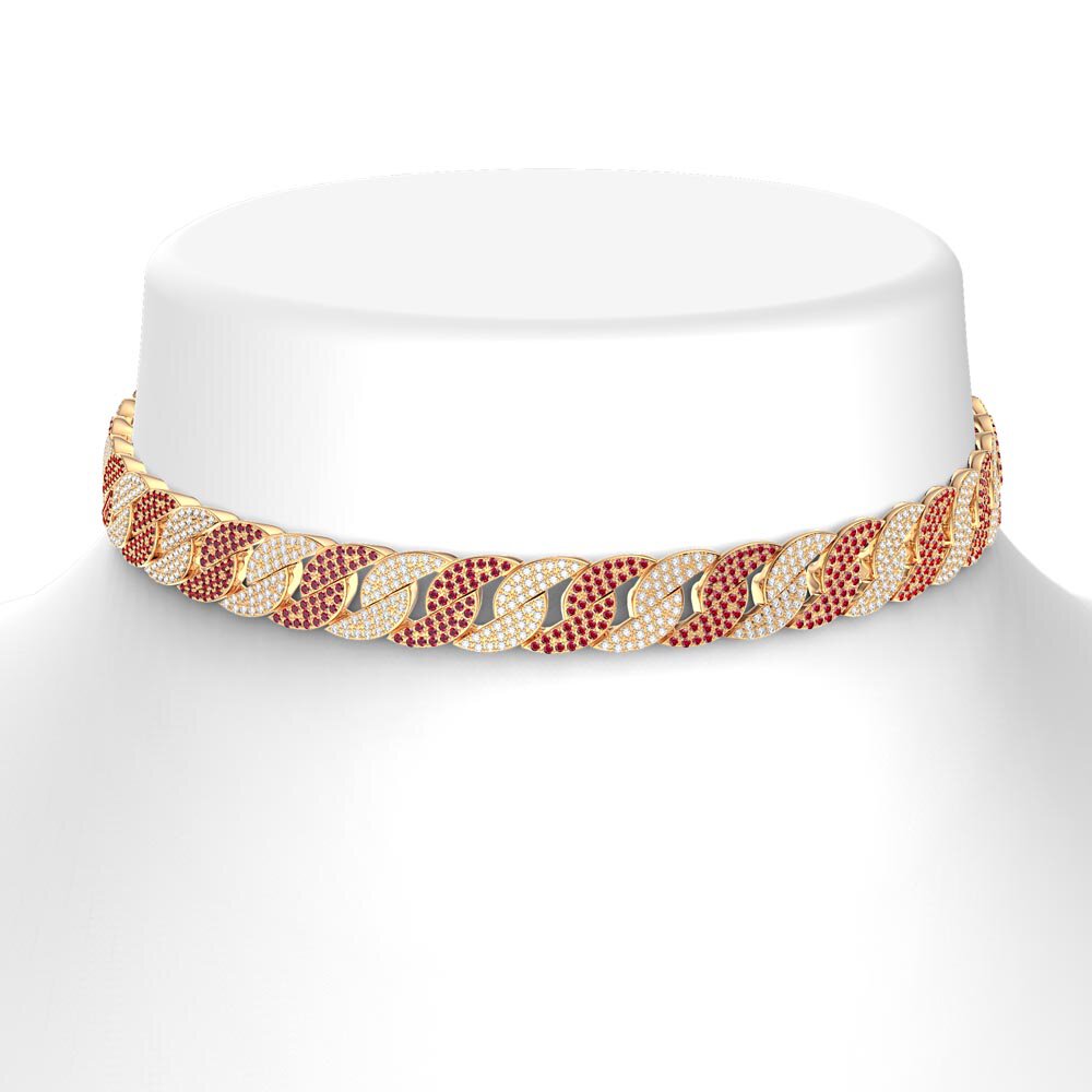 Infinity Ruby and White Sapphire 18ct Gold Vermeil Pave Link Choker Necklace #2