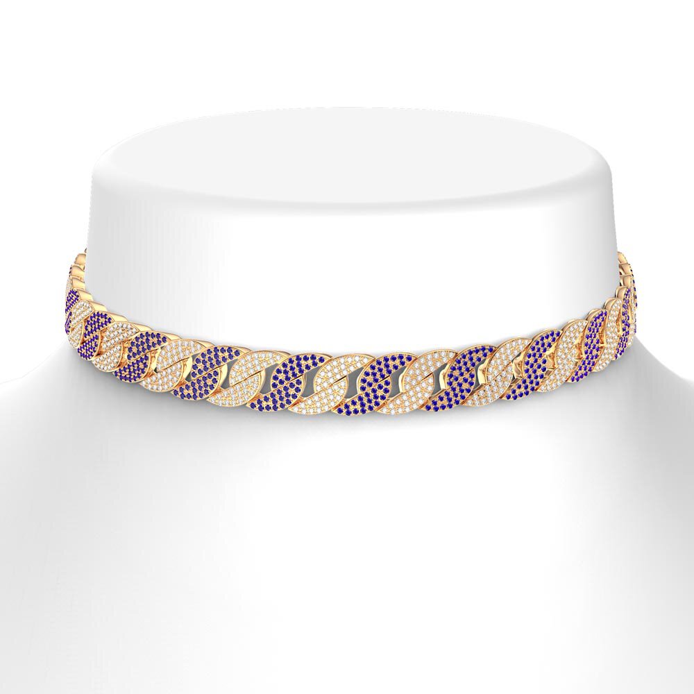 Infinity Blue and White Sapphire 18ct Gold Vermeil Pave Link Choker Necklace #2