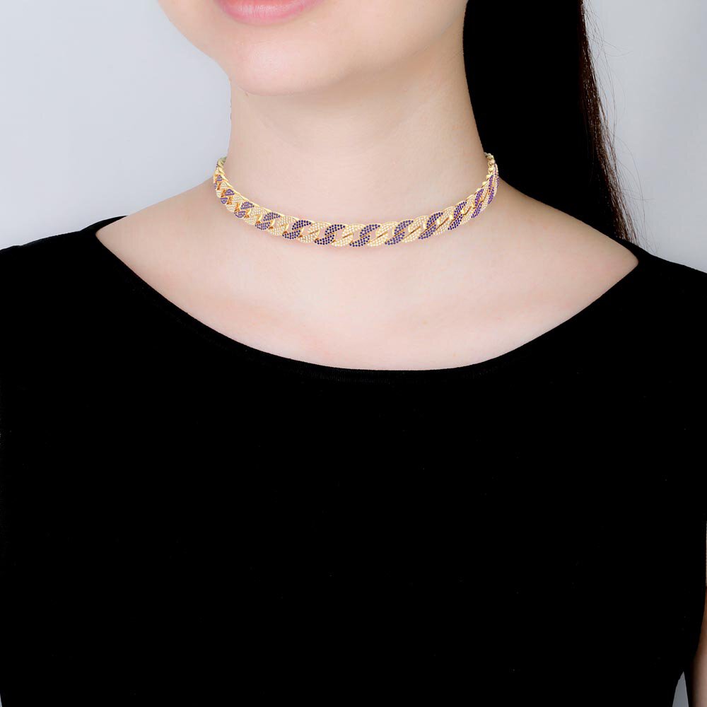Infinity Blue and White Sapphire 18ct Gold Vermeil Pave Link Choker Necklace #4