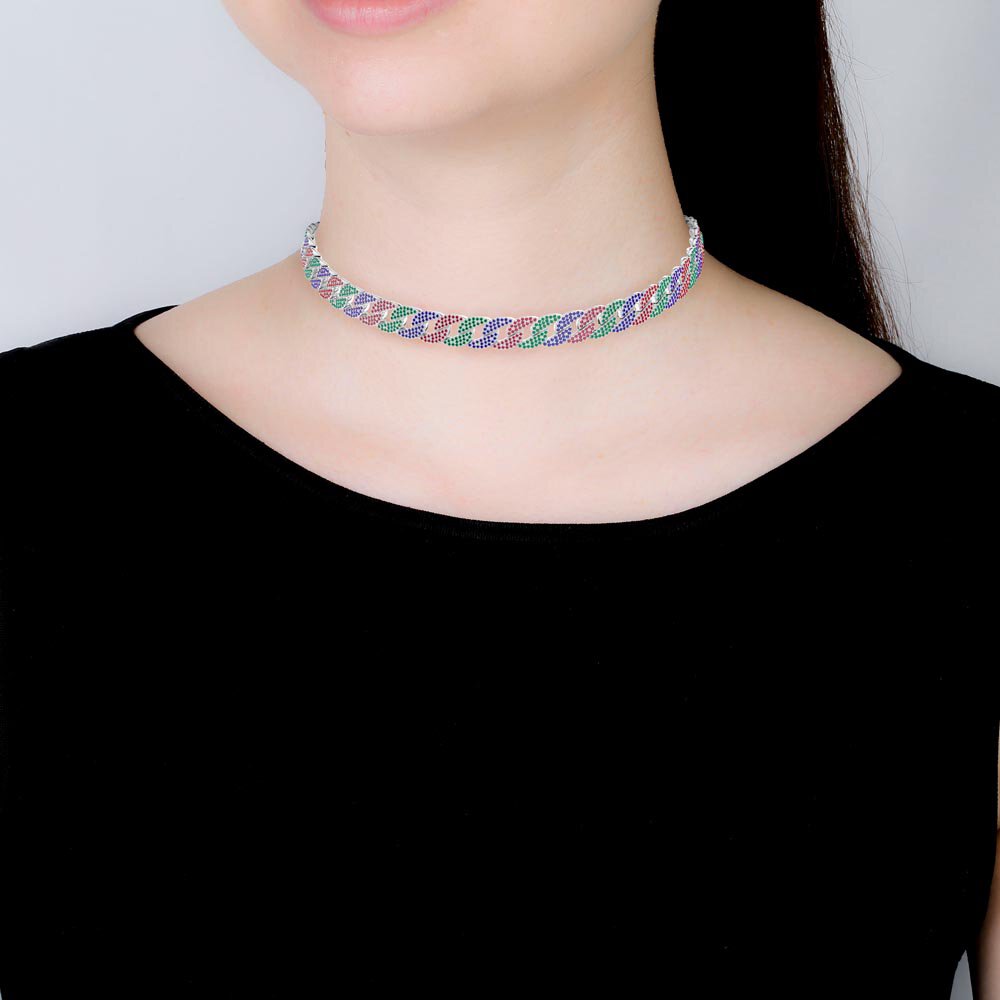 Infinity Rainbow Platinum plated Silver Pave Link Choker Necklace #4