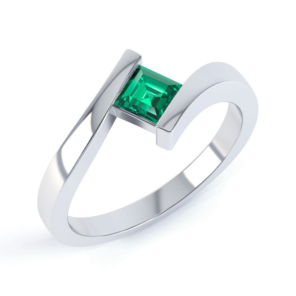 Emerald gold silver ring US 6,5 UK M square elegant green stone silver ring