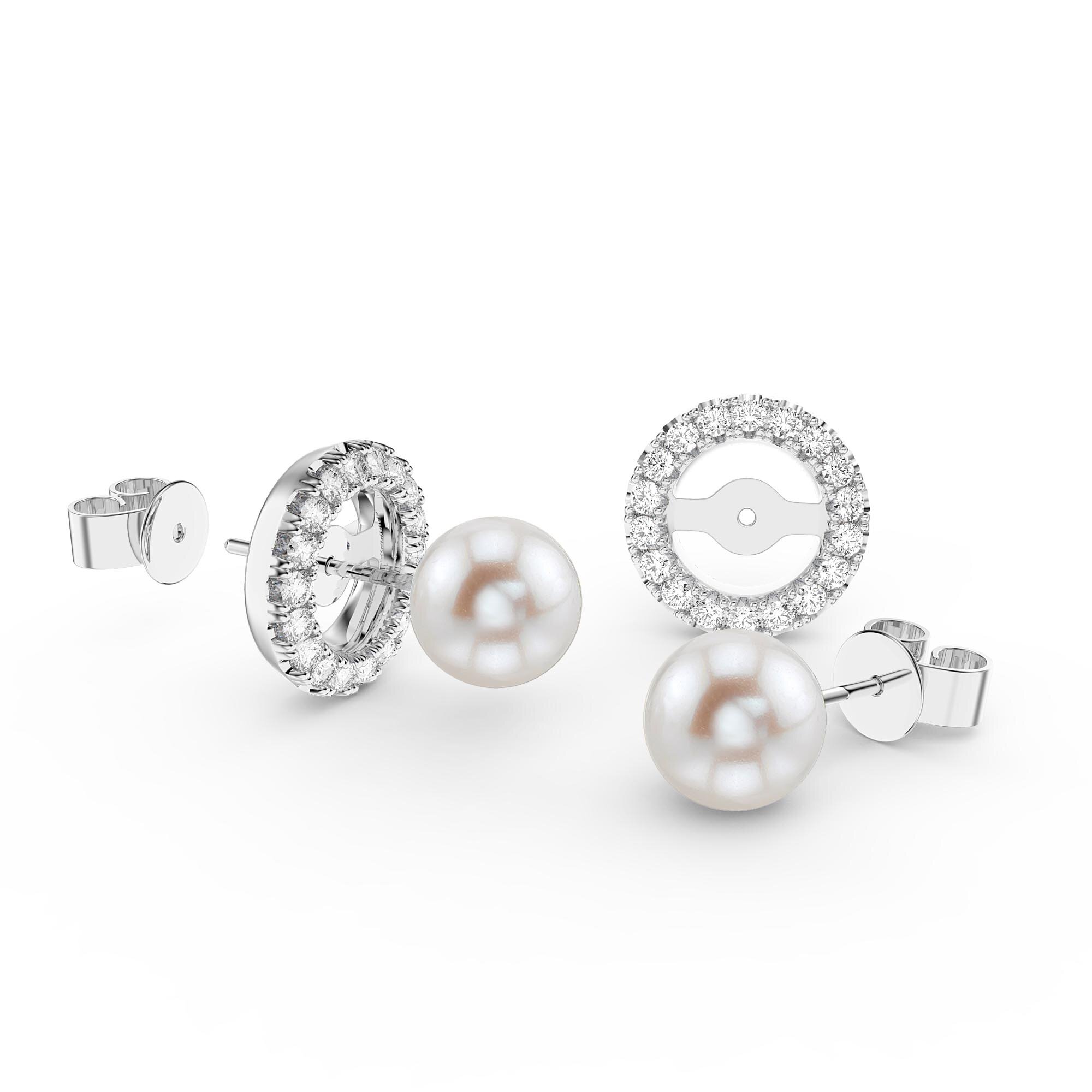 Diamond  8mm Akoya Pearl Drop 14K White Gold Earrings  Croghans Jewel Box