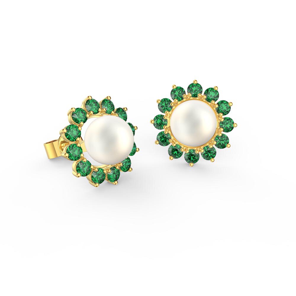 Fusion Pearl 18ct Gold Vermeil Stud Emerald Earrings Halo Jacket Set #2