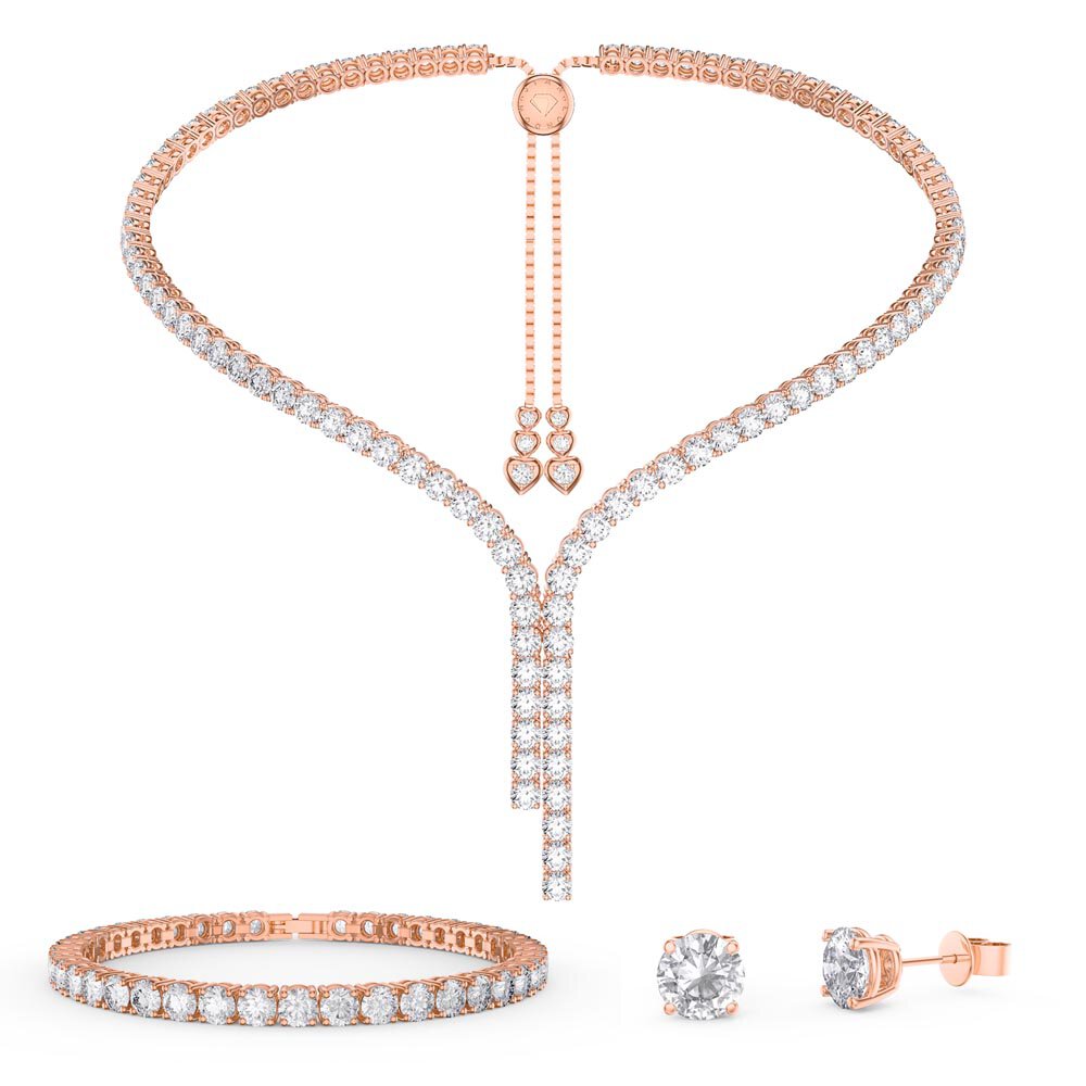 Eternity Asymmetric Drop Diamond CZ 18ct Rose Gold plated Silver Jewellery Set