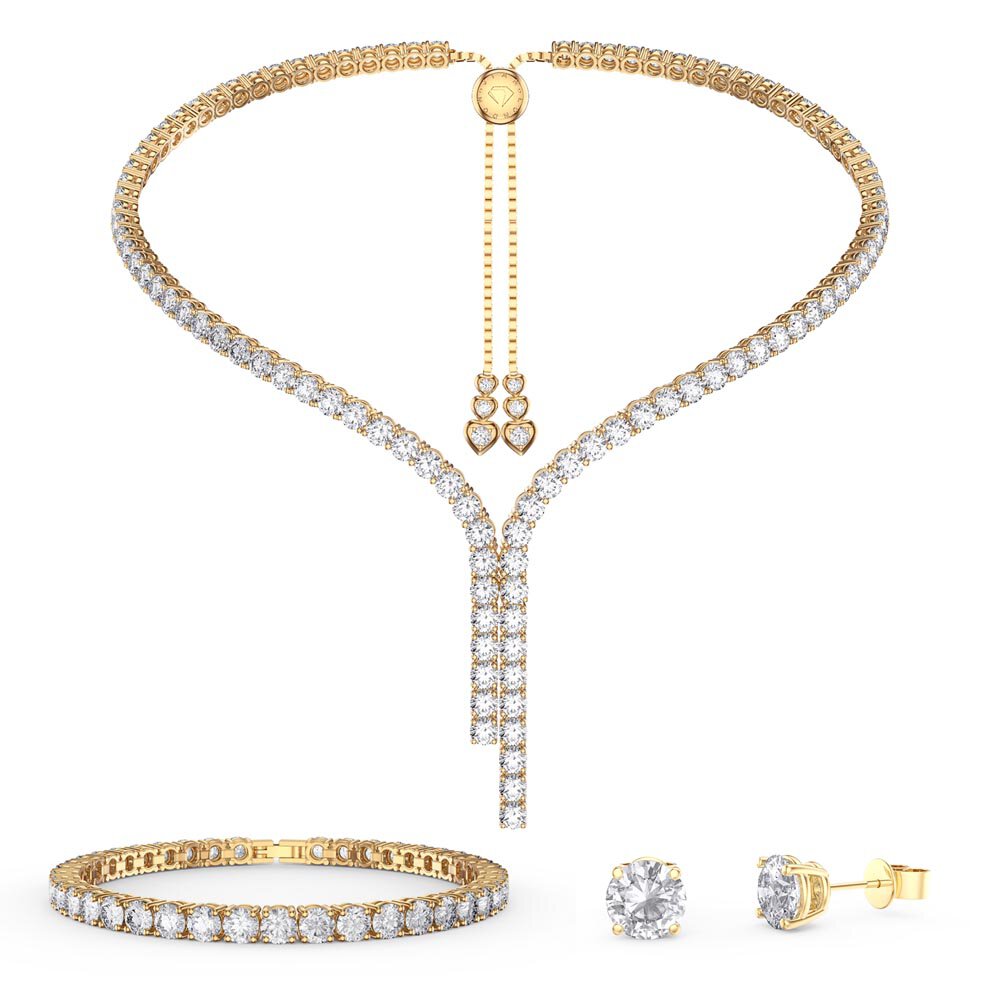 Eternity Asymmetric Drop White Sapphire 18ct Yellow Gold Vermeil Jewellery Set