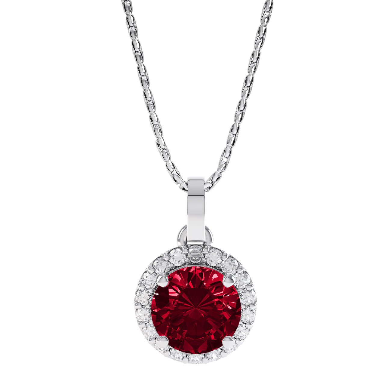 Eternity 0.5ct Ruby Halo Platinum plated Silver Pendant