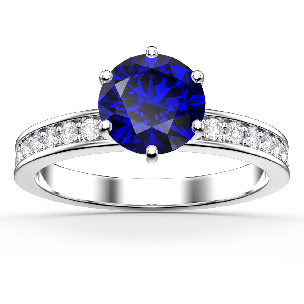 Unity 1ct Sapphire Platinum plated Silver Moissanite Channel Promise Ring