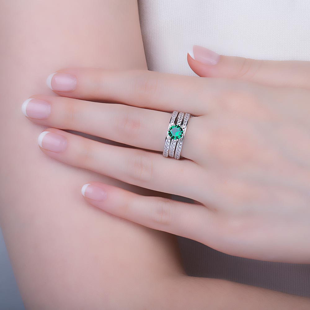 Unity 1ct Emerald Lab Diamond Platinum Channel Set Engagement Ring #3