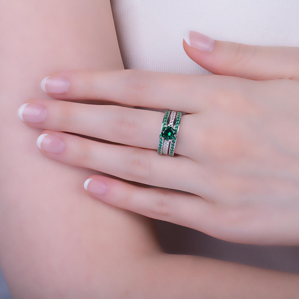 Unity 1ct Emerald Lab Diamond Platinum Channel Set Engagement Ring #4
