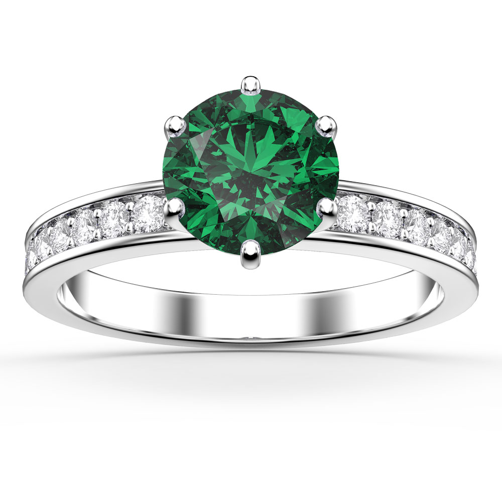 Unity 1ct Emerald Platinum plated Silver Moissanite Channel Promise Ring