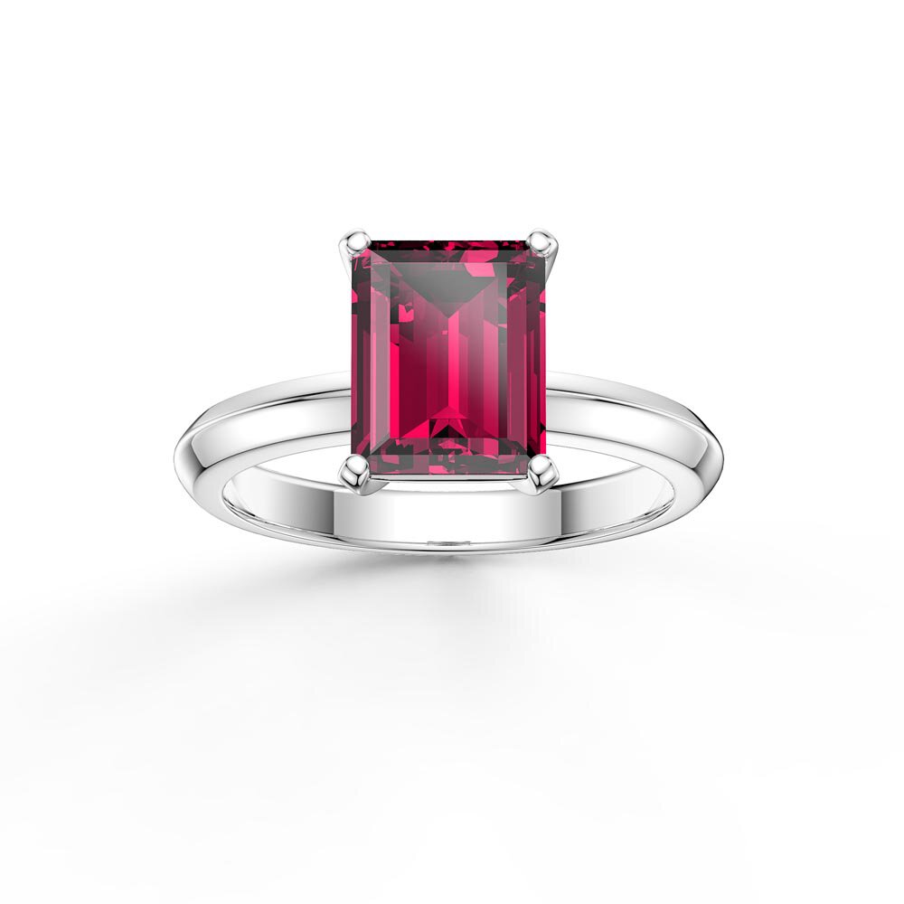 Unity 2ct Ruby Emerald Cut Solitaire Platinum plated Silver Promise Ring