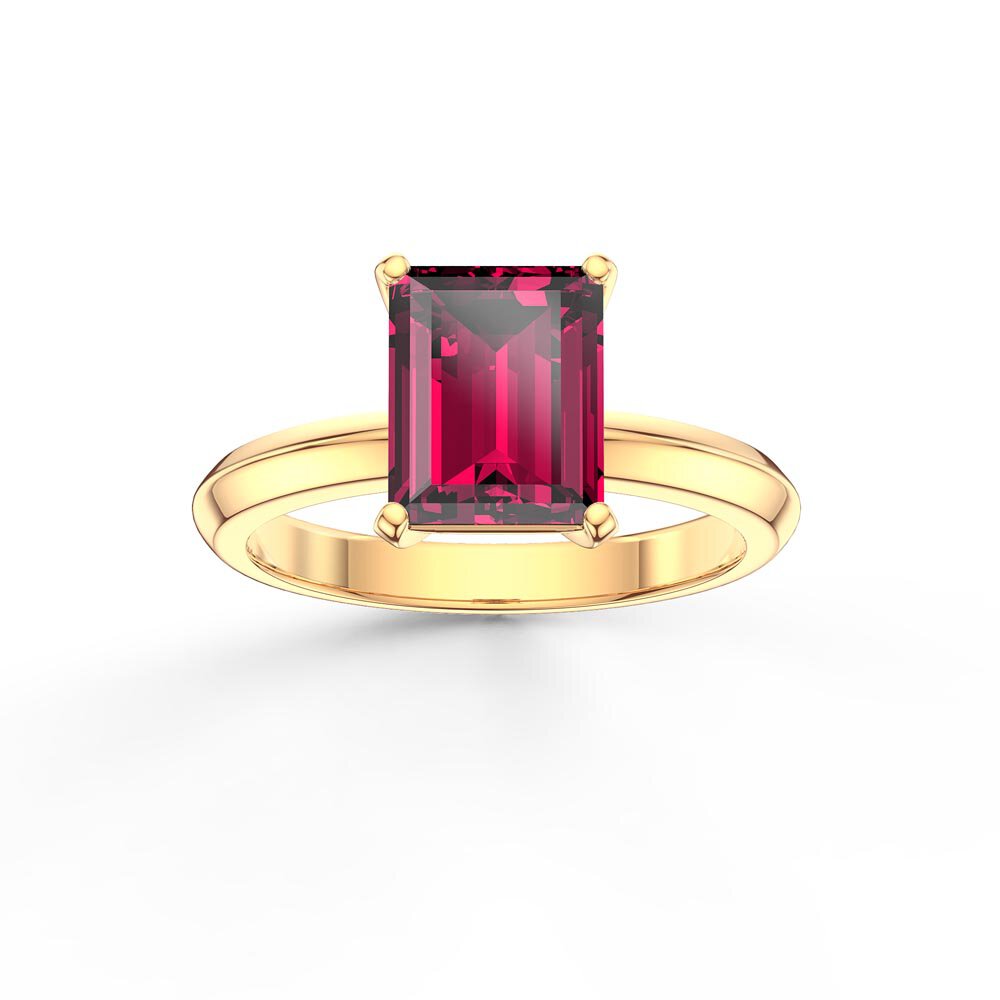 Unity 2ct Ruby Emerald Cut Solitaire 9ct Yellow Gold Promise Ring