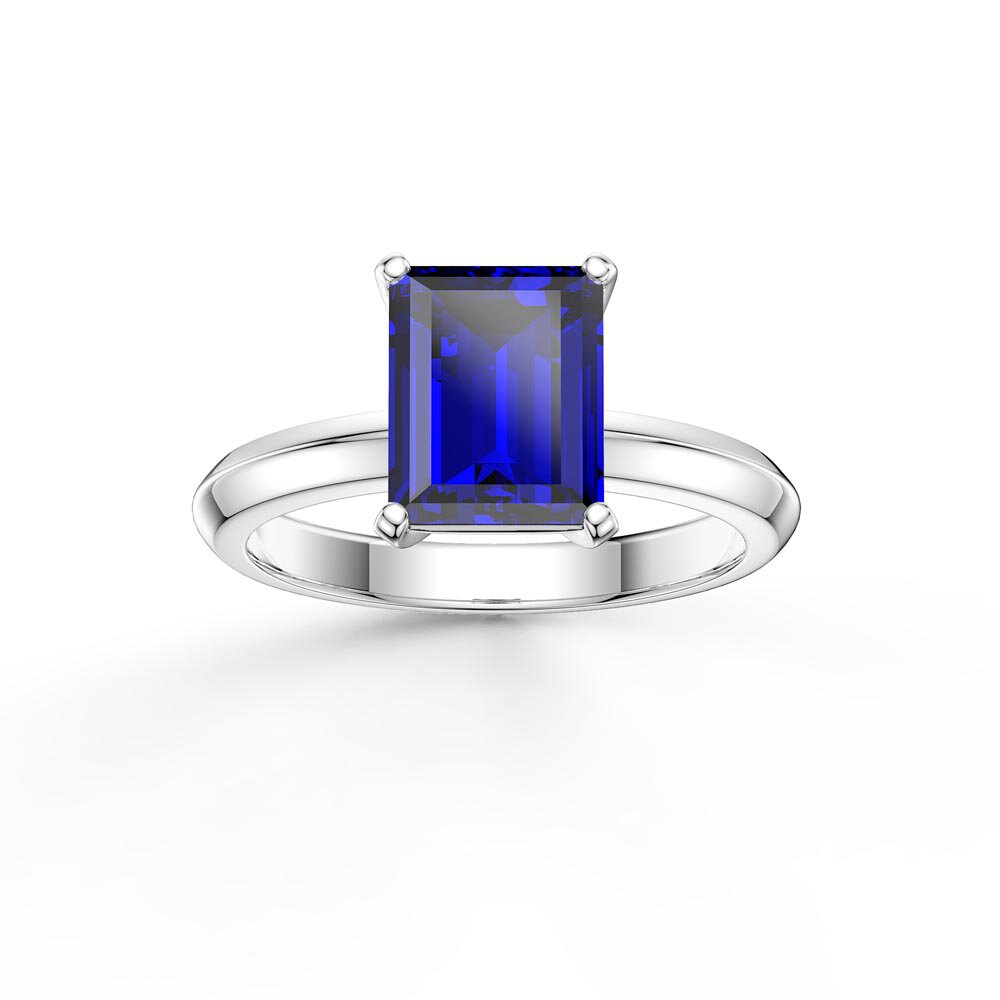 Unity 2ct Blue Sapphire Emerald Cut Solitaire 18ct White Gold Engagement Ring