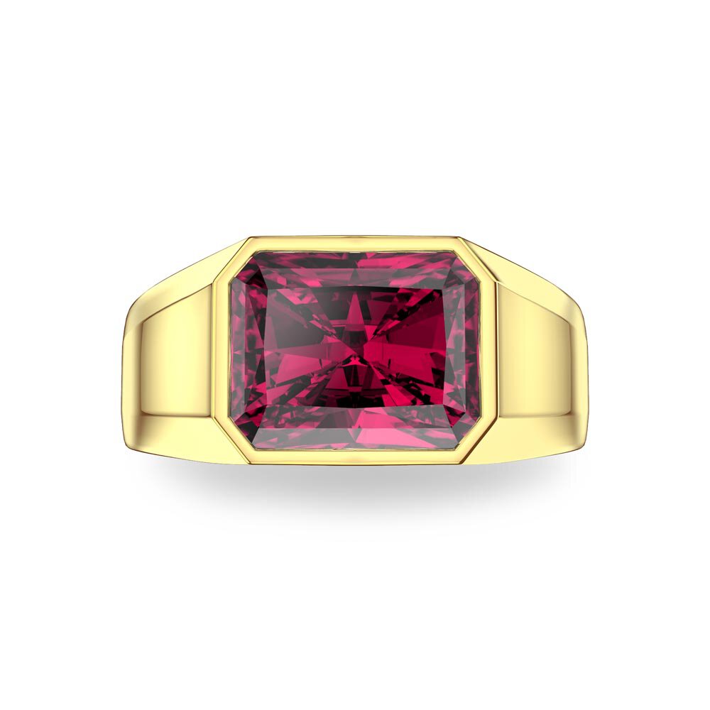 3ct Ruby Emerald cut 9ct Yellow Gold Bezel Signet Ring