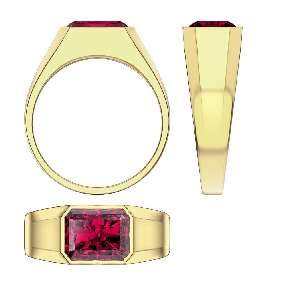 3ct Ruby Emerald cut 9ct Yellow Gold Bezel Signet Ring #3