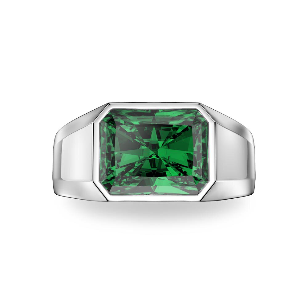 3ct Emerald Emerald cut 18ct White Gold Bezel Signet Ring