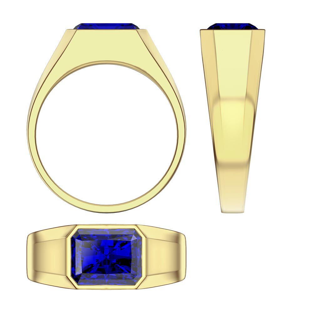 3ct Sapphire Emerald cut 18ct Yellow Gold Bezel Signet Ring #3