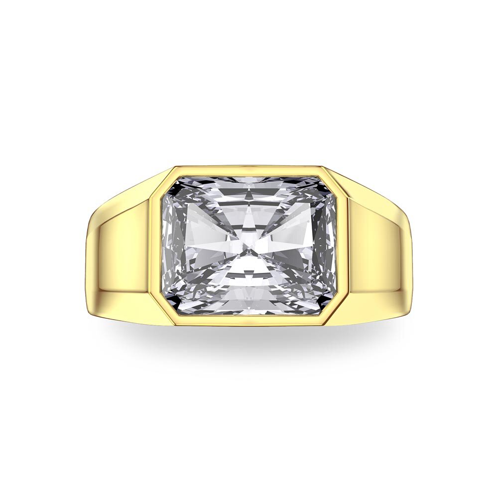 3ct Moissanite Emerald cut 9ct Yellow Gold Bezel Signet Ring