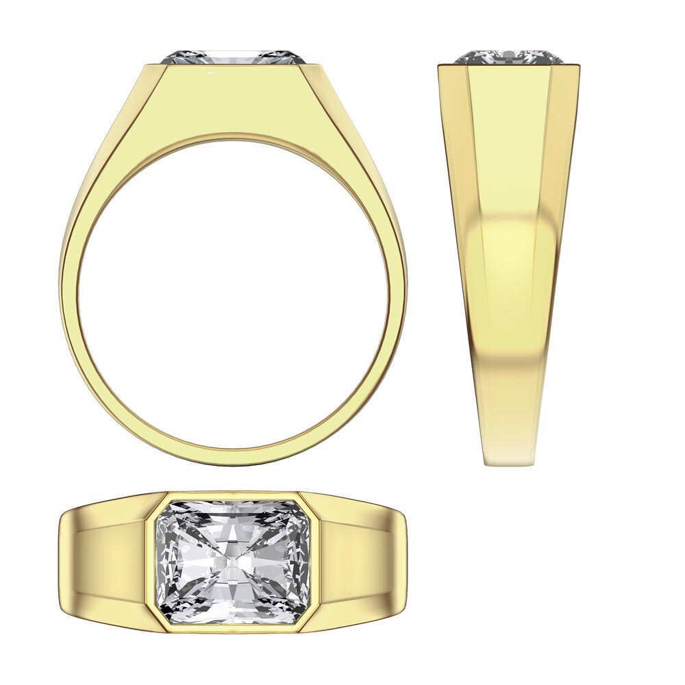 3ct Moissanite Emerald cut 9ct Yellow Gold Bezel Signet Ring #3