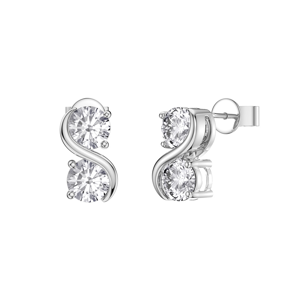 Infinity Moissanite Platinum plated Silver S Bar Stud Earrings