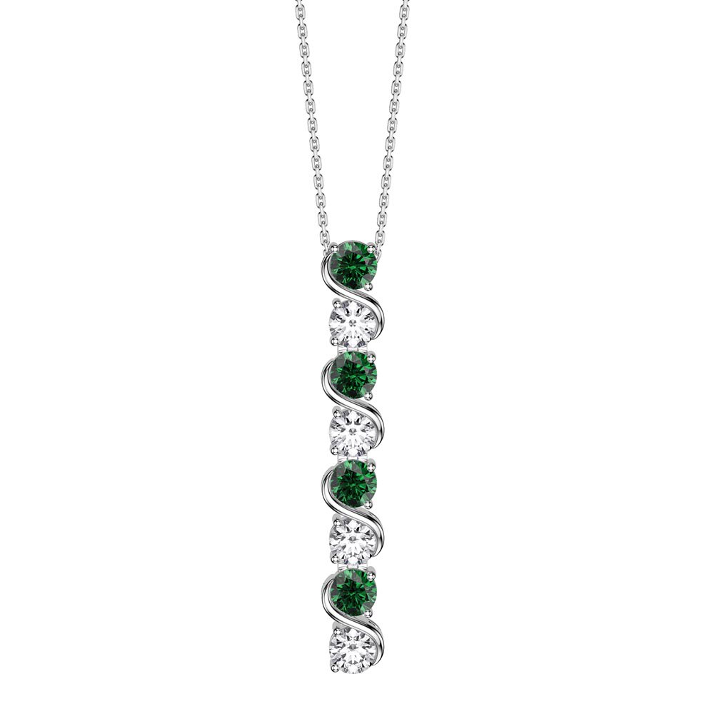 Infinity Emerald CZ and White Sapphire Platinum Plated Silver S Bar Pendant Necklace