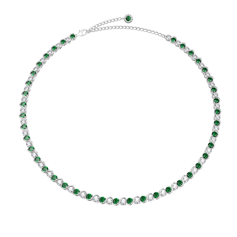 Infinity 20ct Emerald and Moissanite Platinum Plated Silver S Bar Tennis Necklace